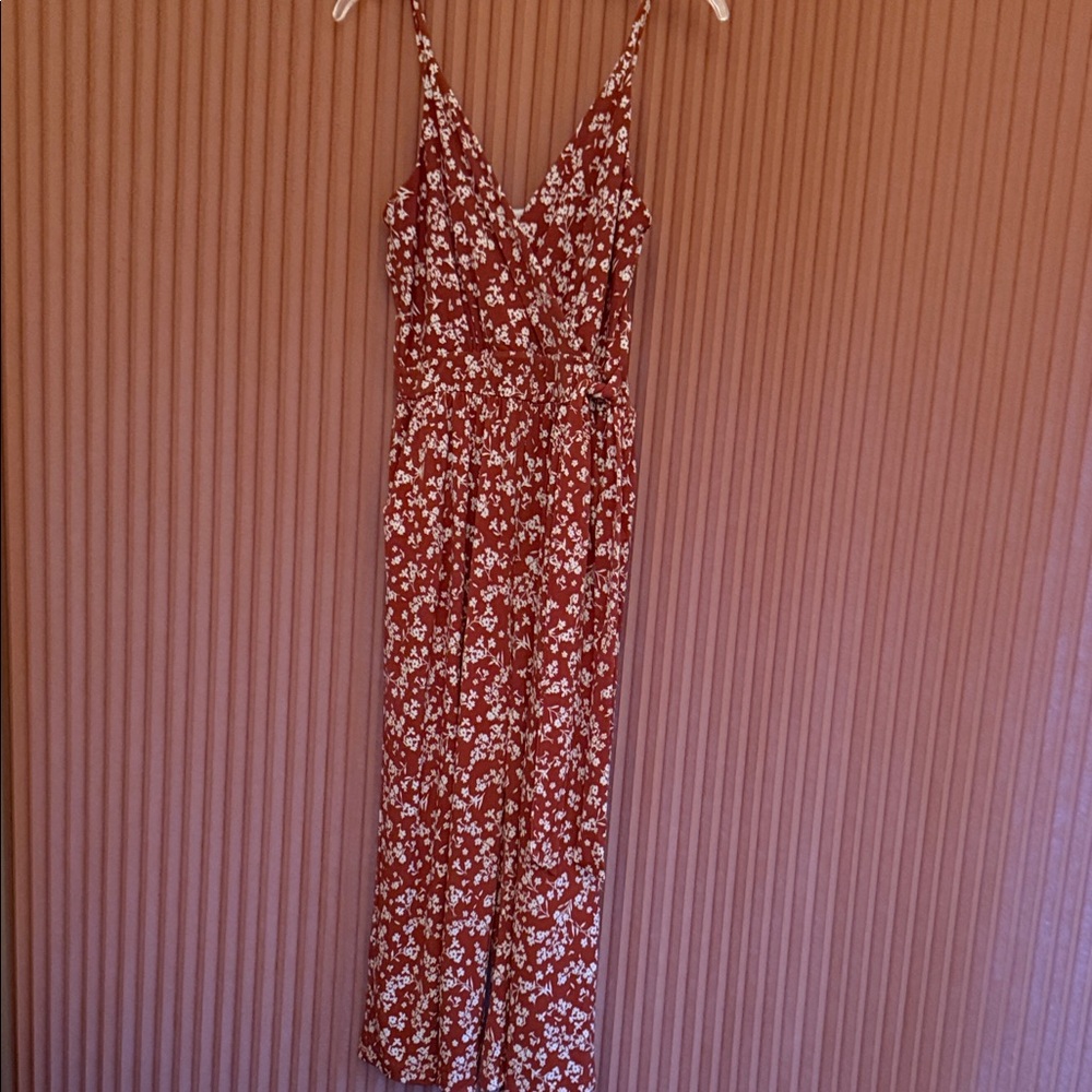 Floral Print Jumpsuit - Rust